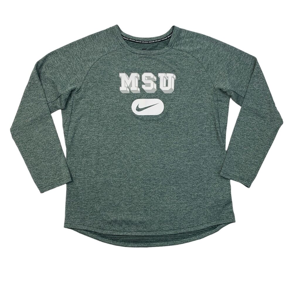 Nike Training T Shirt Mens L Large Green Long Sleeve MSU Michigan State Spartans